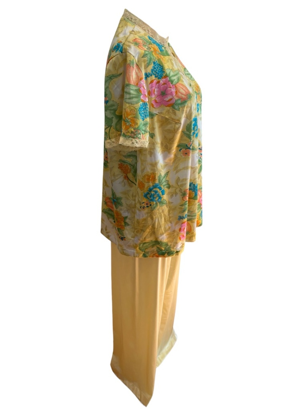 70s 2PC VANITY FAIR ASIAN INSPIRED FLORAL TOP & WIDE LEG PANT PAJAMA SET SZ M - Picture 4 of 8